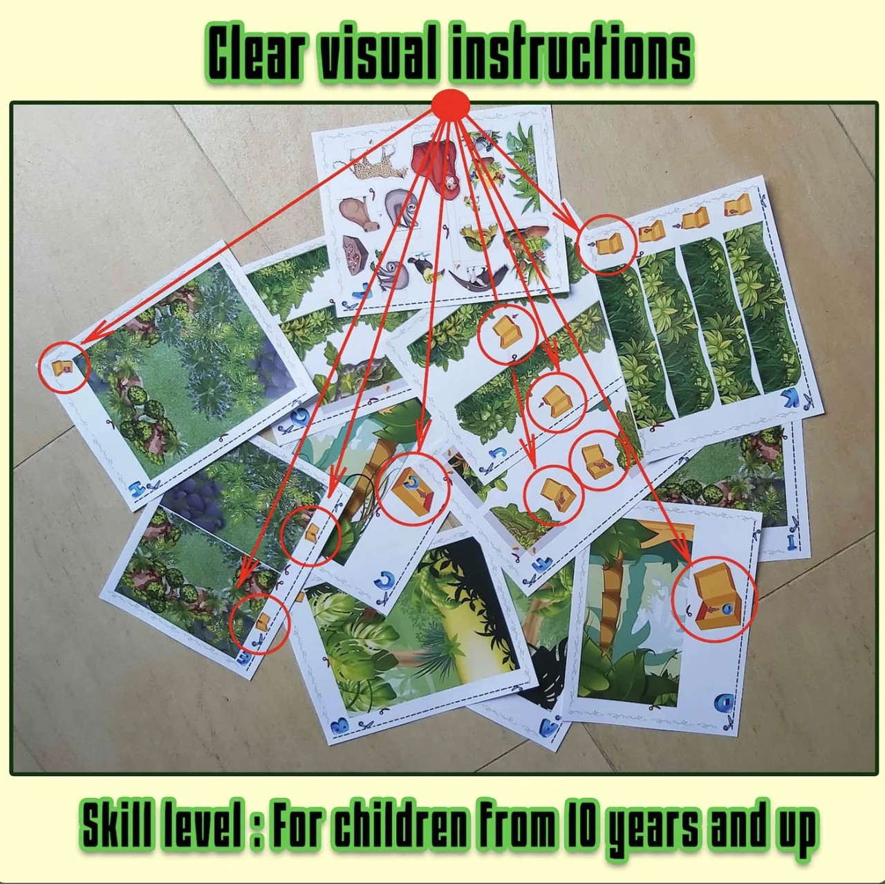 Printable rainforest project pages with visual instructions for cutting folding and building