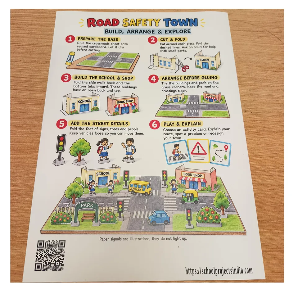Printed Traffic Town assembly instructions with illustrated building steps